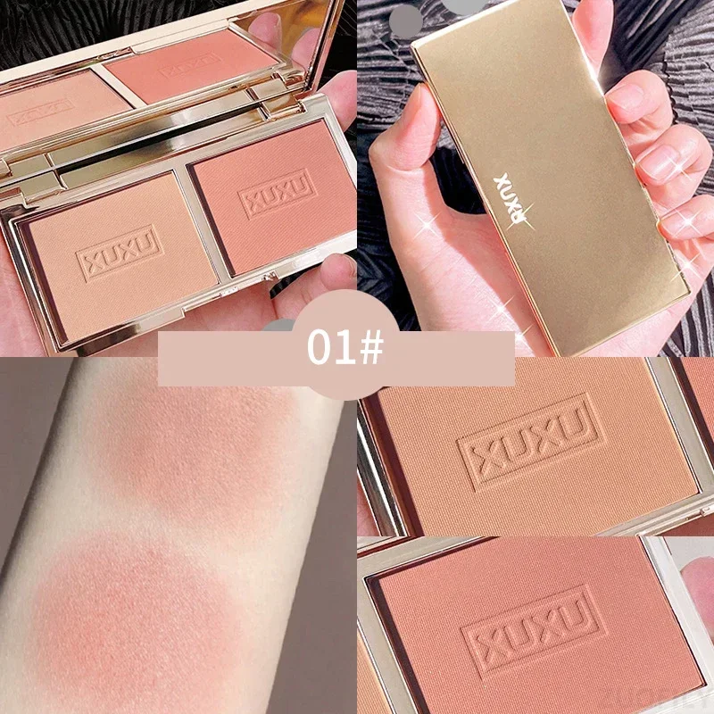 2 สี Blush Palette ที่มีคุณภาพสูง Glitter Matte Peach Face Mineral Pigment Nude Cheek Blusher Powder แต่งหน้า Contour Shadow