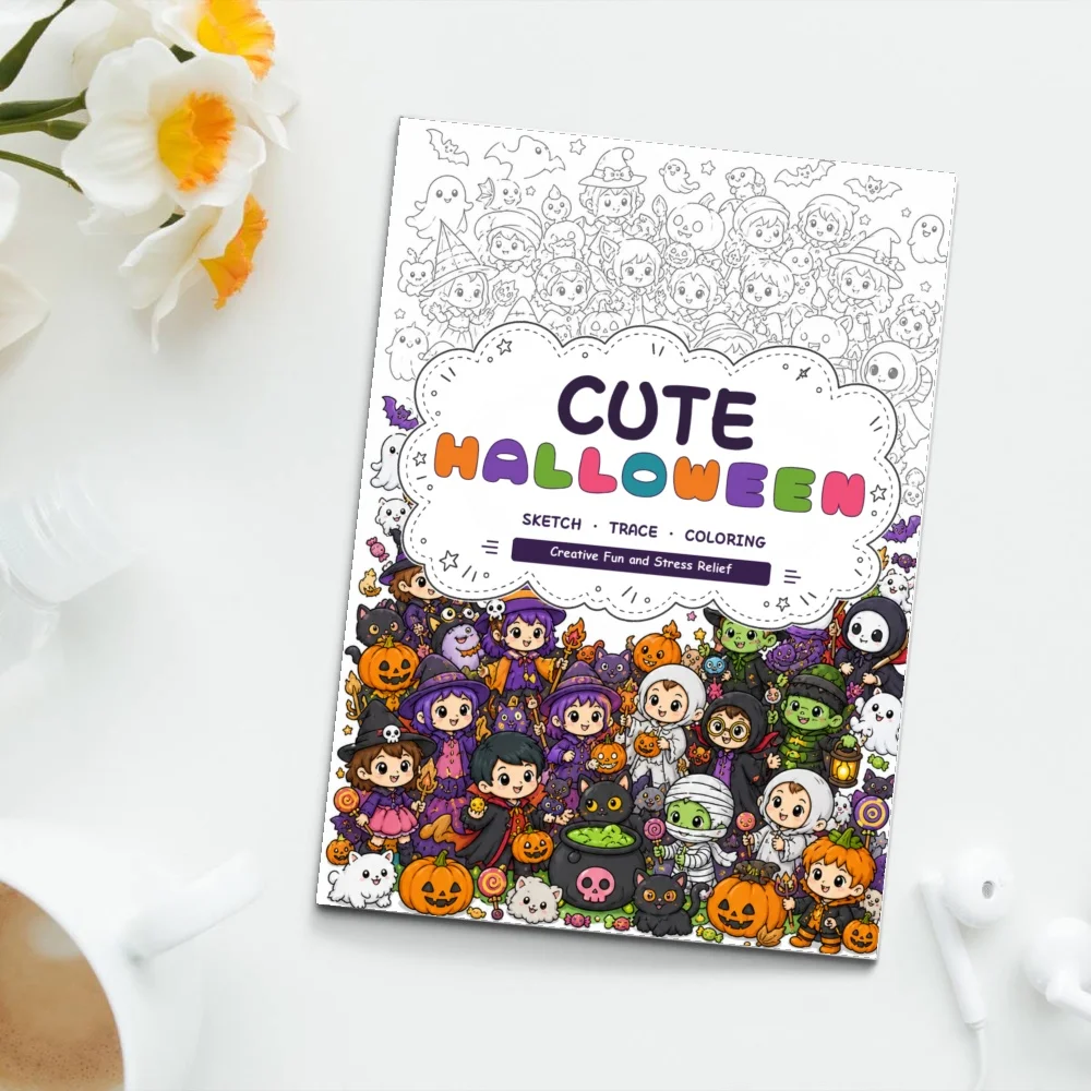 Manga Line Art Practice Book, 5 Themes of Role Play Halloween Queen Elf, Line Drawing Tracing & Coloring Book