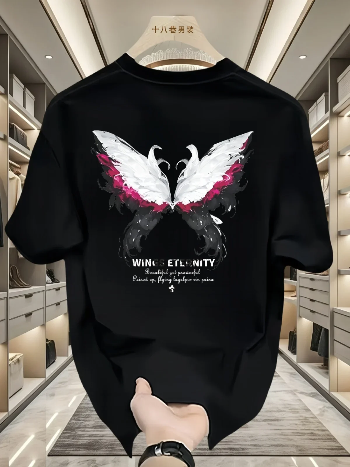 

2025 Men's new 100% pure cotton short-sleeved T-shirt, high-quality fashion brand loose color wing print top