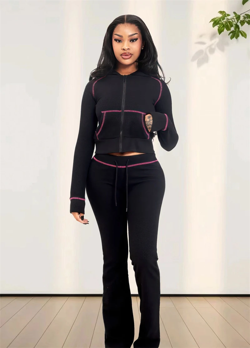 Streetwear 2 Piece Sets Women Outfit Fall Clothes 2024 Women Hoodies Crop Top and Flare Pants Sets Casual Sweatsuits Woman Sets