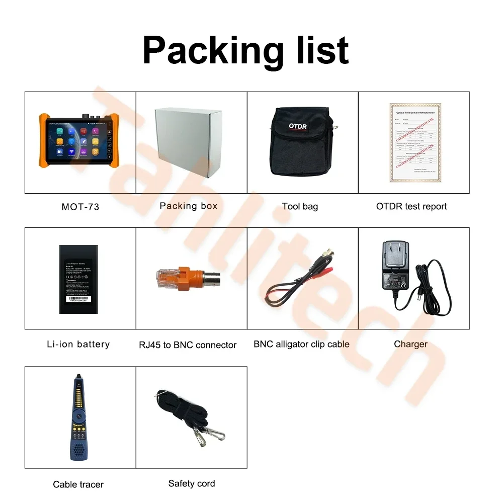 Tahlitech OTDR 1310/1550/1610nm 28/26/24dB Fiber Optic Reflectometer Touch Screen VFL OLS OPM Event Map Ethernet Cable Tester