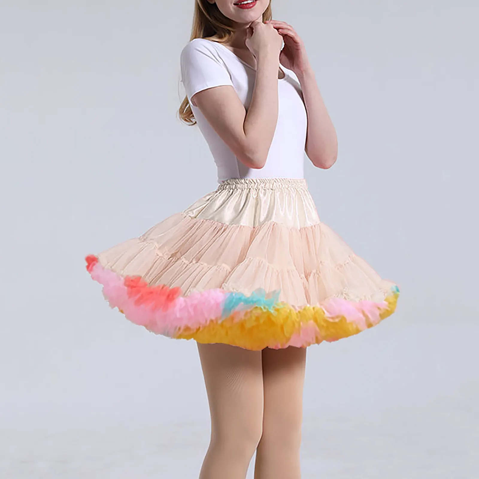 

Women's Fashion Elastic Tutu Skirt Puffy Tulle Petticoat Layered Pleated Short Tutu Skirts A-Line Princess Ballet Dance Cosplay