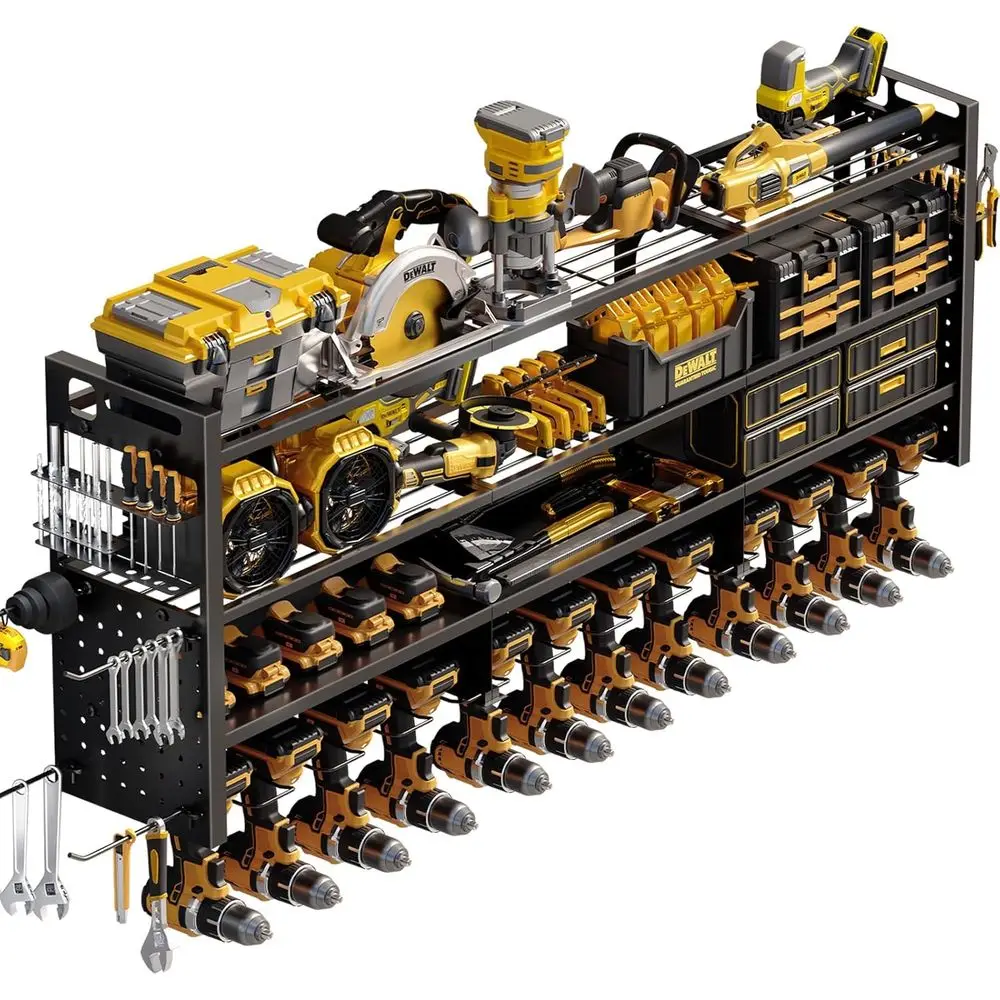 

Large 49''W Power Tool Organizer Wall Mount | 620lbs Garage Storage Rack with 12 CordlDrill Holder | 4-Tier Heavy Duty Utility S