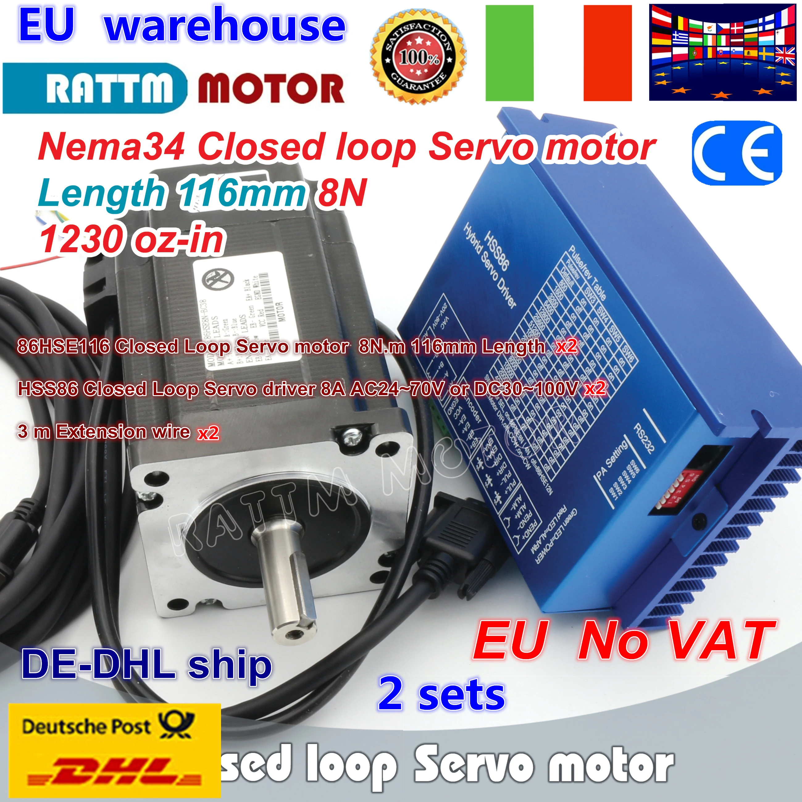 EU Nema 34 116mm Closed Loop Stepper motor 6A Closed Loop 8N.m & HSS86 Hybrid Step-servo Motor Driver 8A CNC Controller Kit