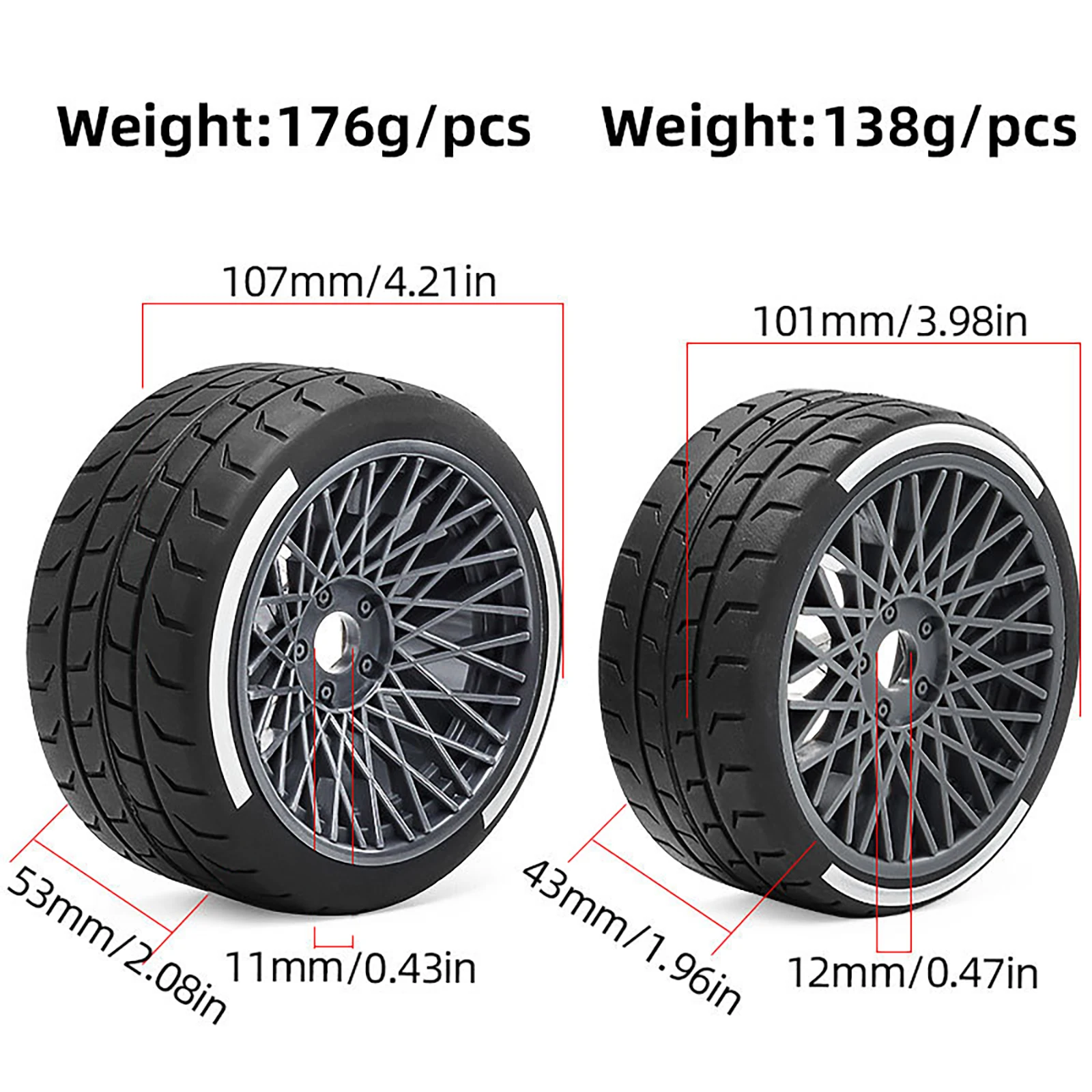 4pcs High‑Grip Rubber 43*101 53*107mm Wheel & Tire Set 12mm Hex for ARRMA 1/7 Felony Infraction Limitless 6S BLX RC On‑Road Car