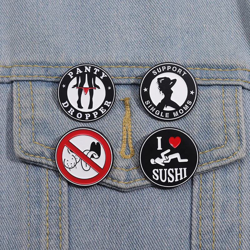 Creative Punk Enamel Pins I Love Sushi Sexy Girls Brooches Accessories Backpack Lapel Badge Cartoon Jewelry Gift for Friends