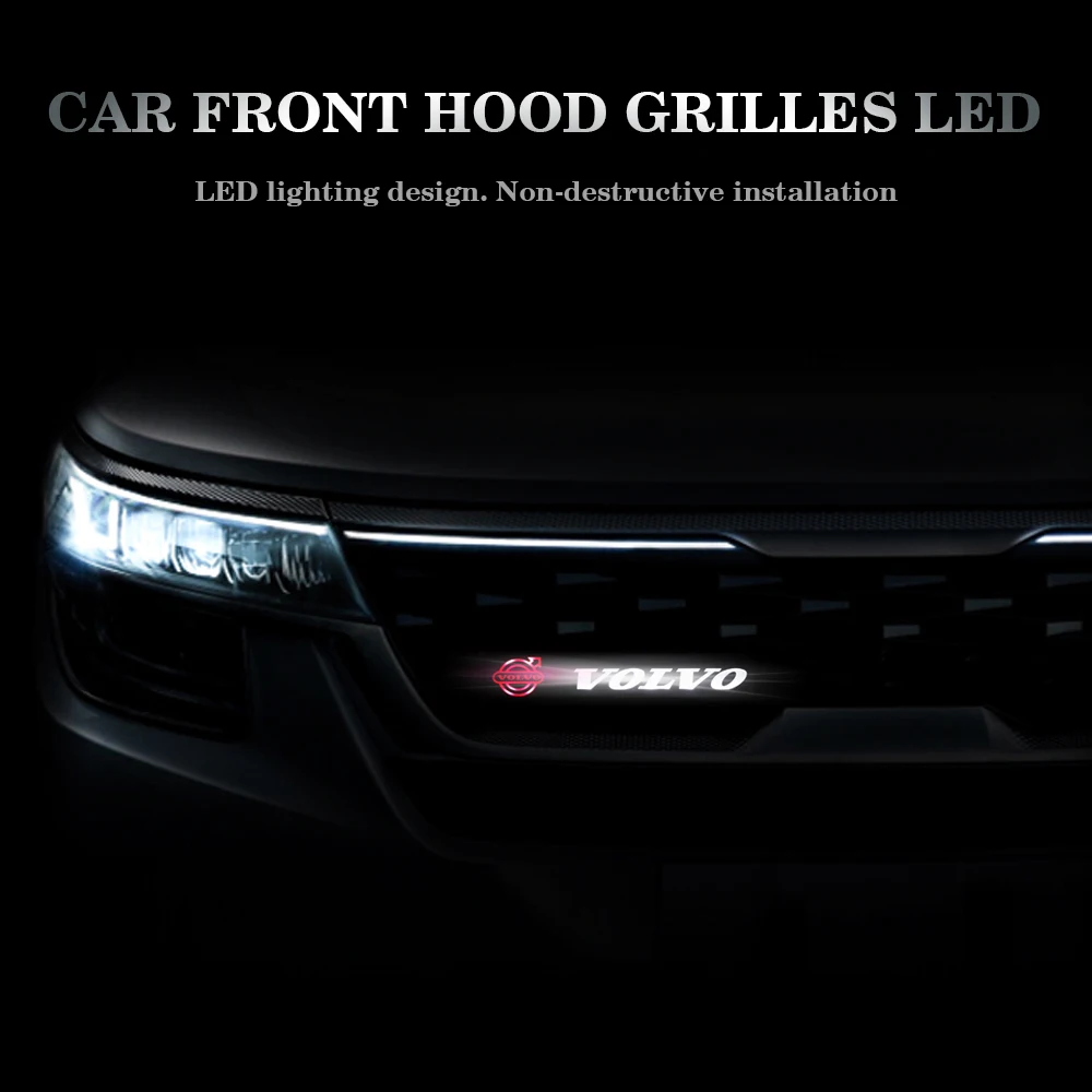 Car Front Cover Grille Lamp Emblem Decor Lightings LED Lights Exterior Accessories For Volvo RDESIGN XC60 XC90 S60 S80 S60L V40