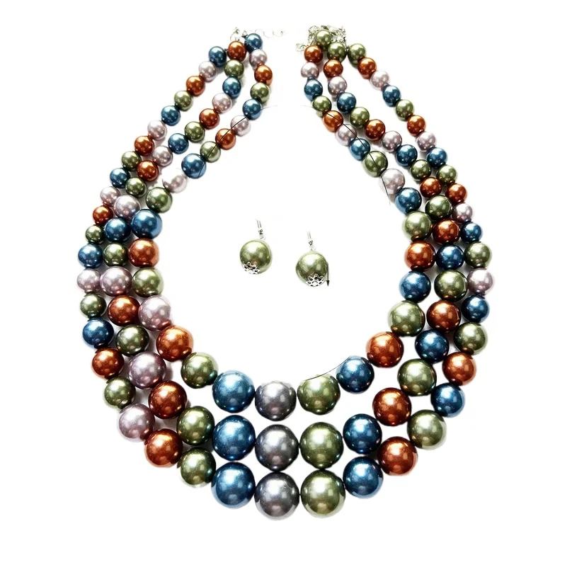 

CHARMING SOUTH SEA NATURAL MULTICOLOR PEARL NECKLACE + EARRING 8-10MM