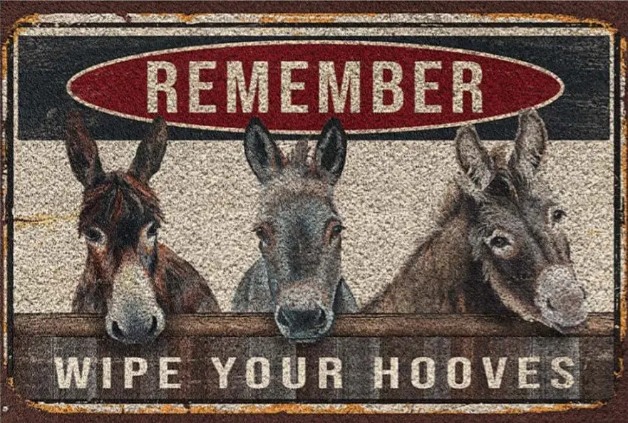 Retro TIn Sign Remember Wipe Your Hooves Donkey Holiday Welcome Sign Metal Sign Wall Decor 12x8 ICNH sign