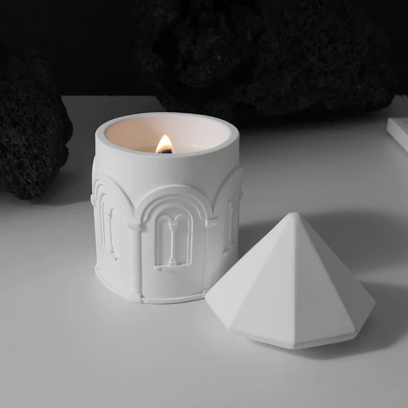 

Candle Jar Silicone Mold Gothic Architecture Cement Candle Cup Mold Aroma Plaster Jar Mold Home Decor Storage Box Concrete molds