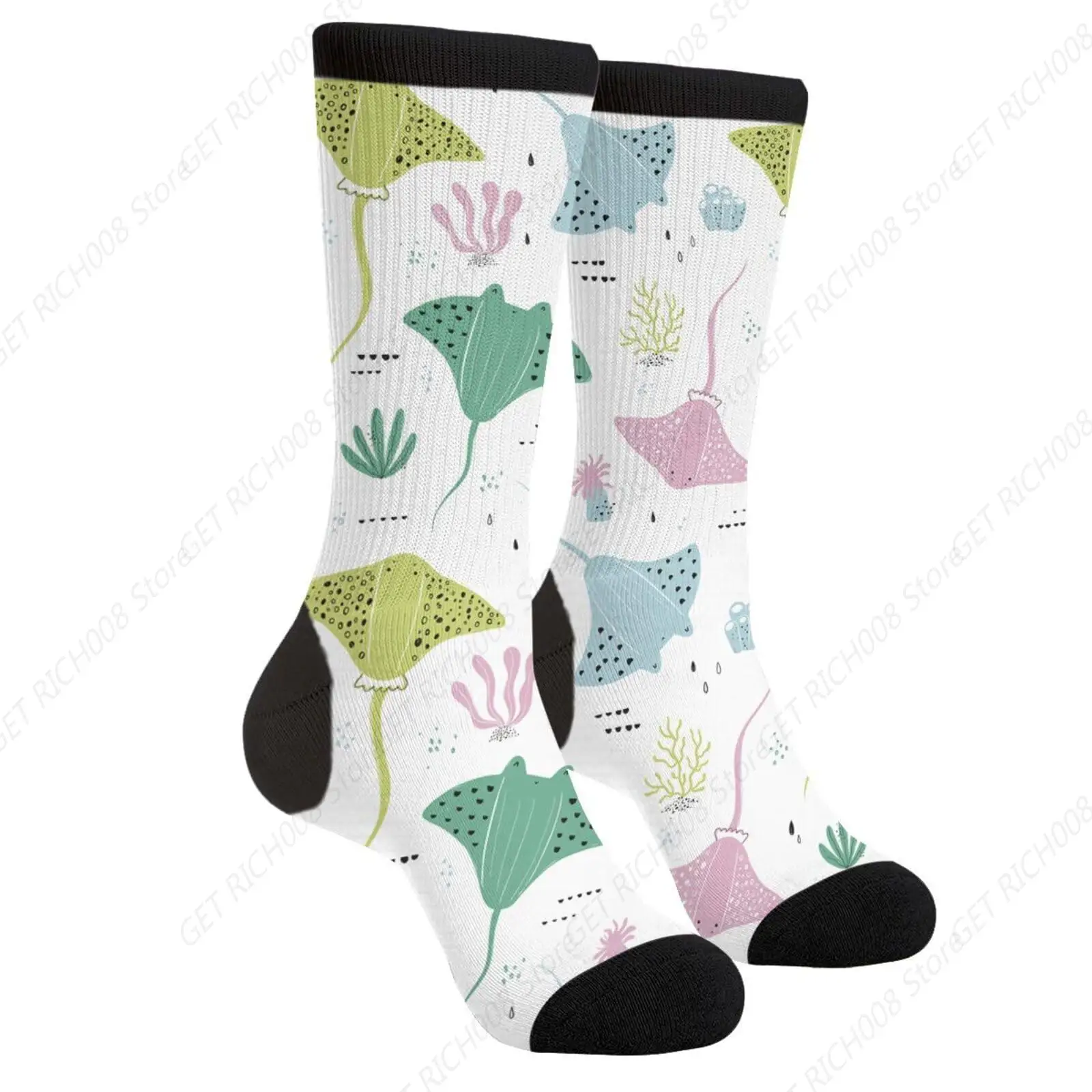 Stingrays Scandinavian Style Sea Ocean Manta Rays Novelty Fun Crew Socks Fashion Comfortable Men And Women Crazy Dress Socks