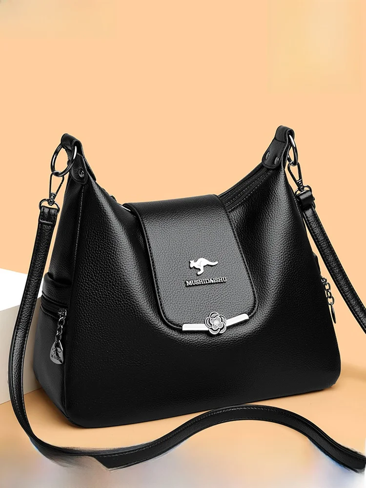 

Кожаная сумка через плечо для женщин, на одно плечо, из мягкой кожи, большая вместительная сумка-багет, повседневная, простая, со съемным ремешком