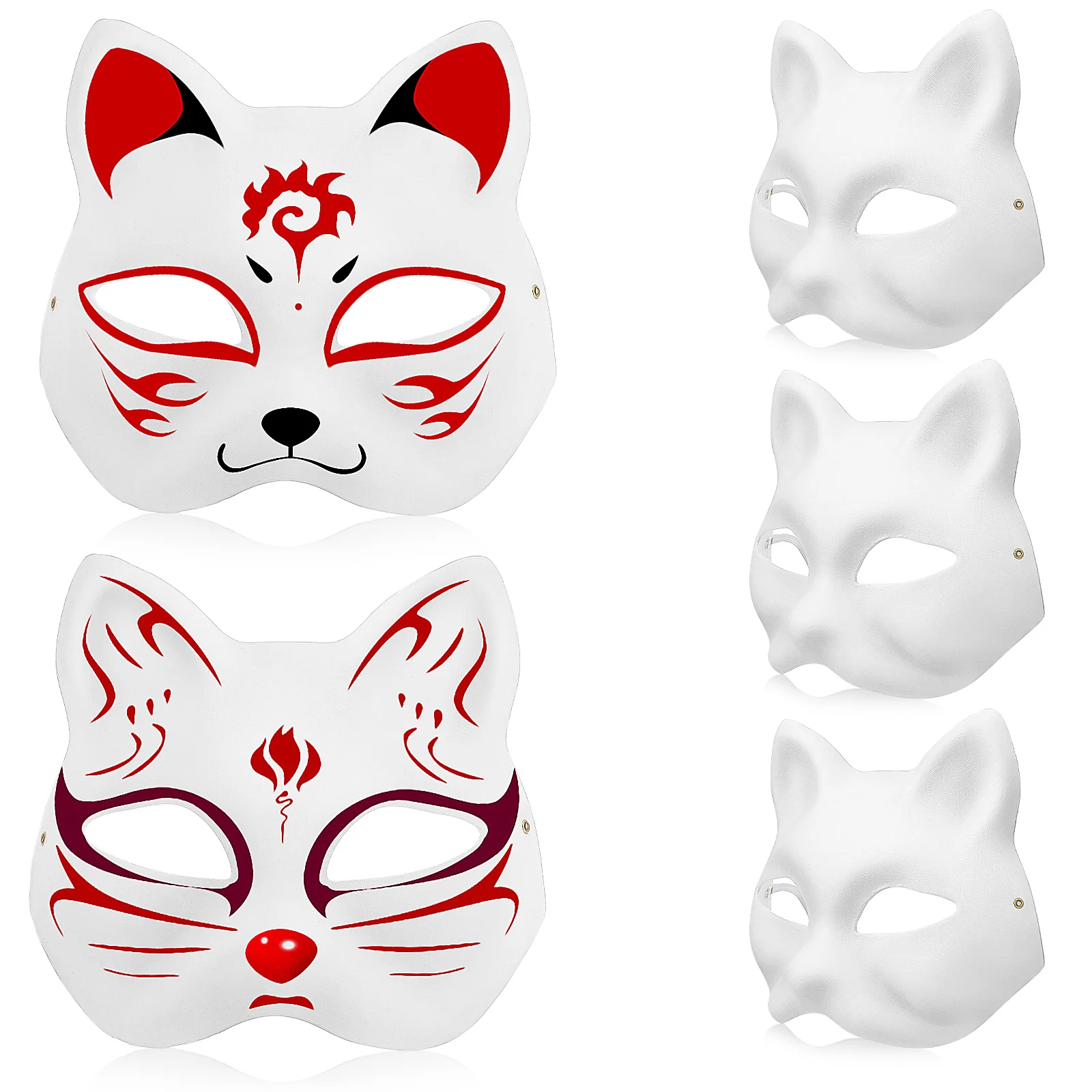 5 Pcs Hand Painted Mask Blank Cat Masks Fox Crafts For Adults Half Pulp Animal DIY Prom Women's Child