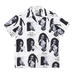 Summer Mens Womens Black White Print Brand Vintage Short Sleeve Shirt Trendy High Quality Hawaii WACKO MARIA Shirt