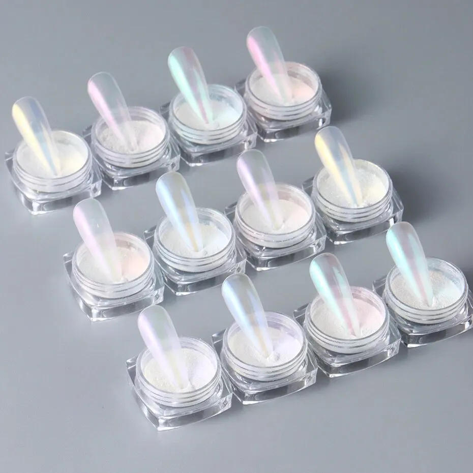 12pcs Aurora Neon Shimmer Glitter Ice Muscle Nail Pigment Powder Fine Chrome Rubbing Dust Mirror Polish Decorations