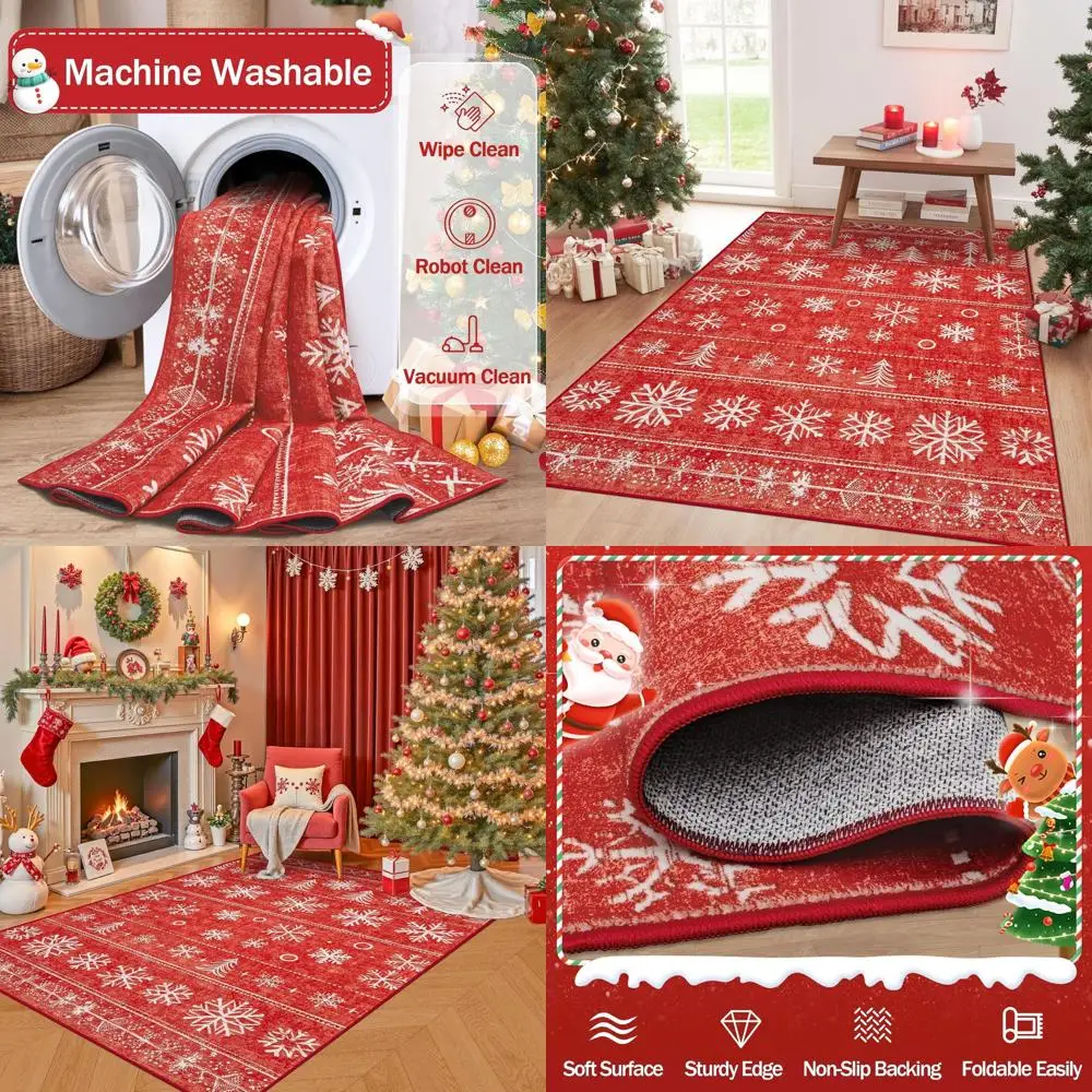 

4x6ft Bohemian Christmas Tree Snowflake Rug, Machine Washable, Non-Slip, Soft Pile for Home Decor