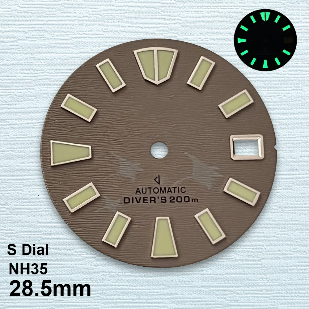 28.5mm S Logo Bat Dial Fit NH35/NH36/4R/7S Automatic Movement C3 Green Luminous High-Quality Watch Modification Accessories