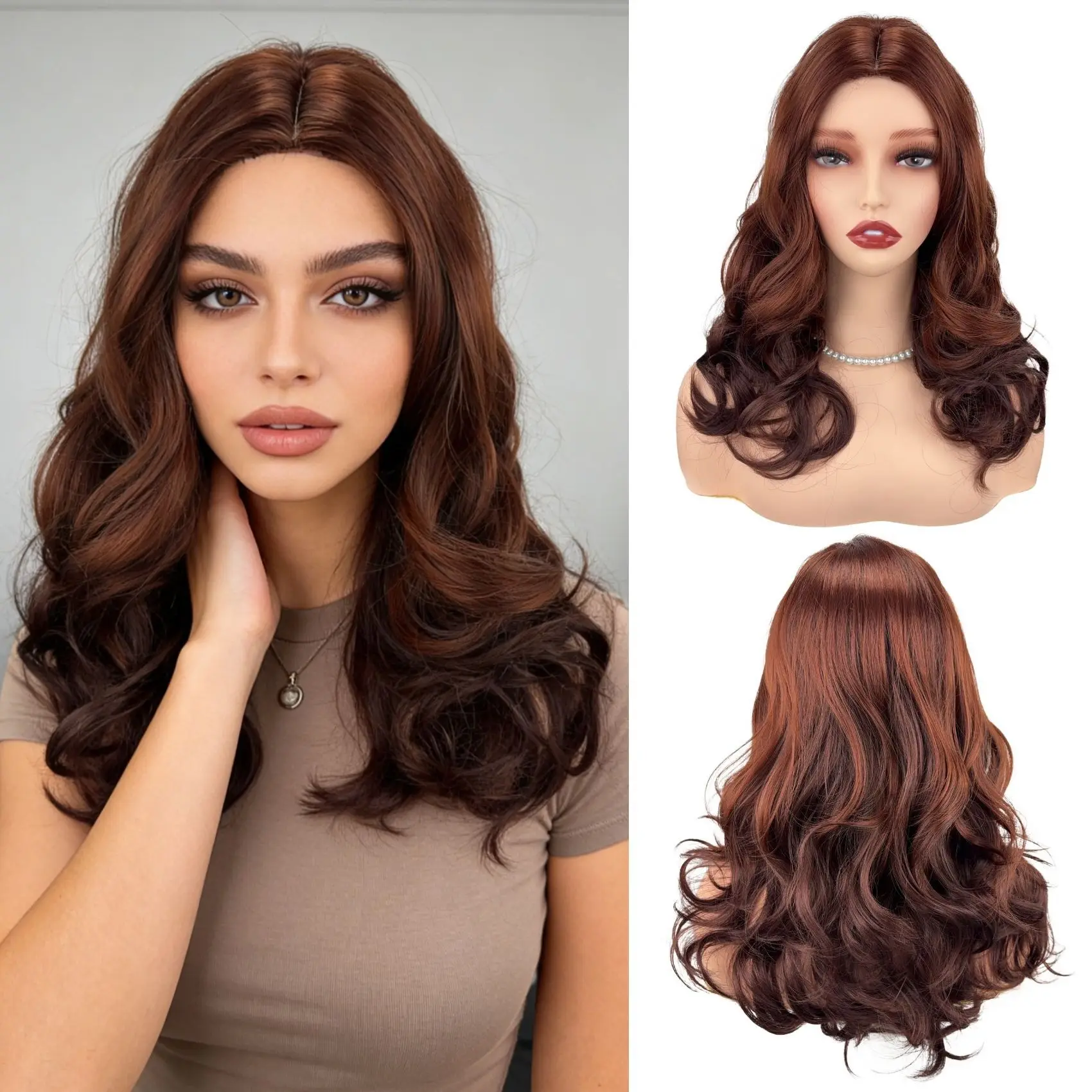 New women's European and American chemical fiber wig headgear burgundy medium wave