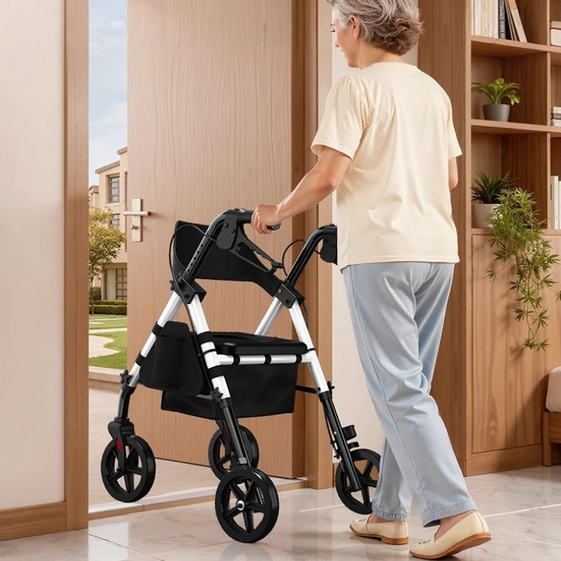 

‌440lbs Heavy-Duty Senior Mobility Rollator Walkers Foldable Sit /Push Walker /Shopping Basket&Adjustable Handles‌ Shopping Cart