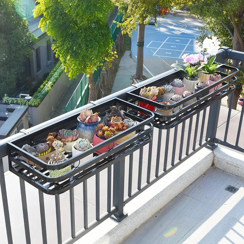 

Balcony flower rack railing stainless steel outdoor shelf window edge hanging flower pot succulent hanging rack Hot sales