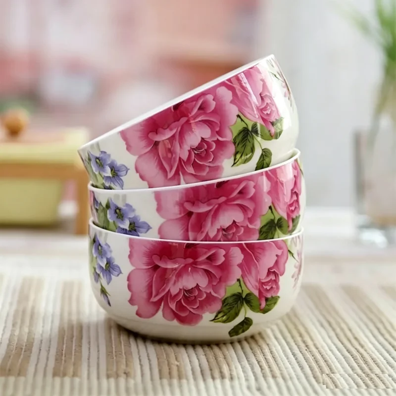 4.25 inch, fine bone china japanese soup bowls, colorful kitchen utensils, rose blossom designe, porcelain dinnerware