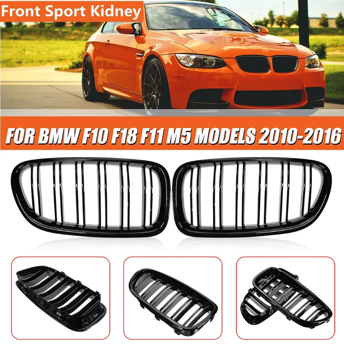 

Glossy/Matte Pair Front Kidney Double Slat Grill Grille For BMW 5 Series F10 F11 F18 2010-2017 Dual Line Racing Grille Grill