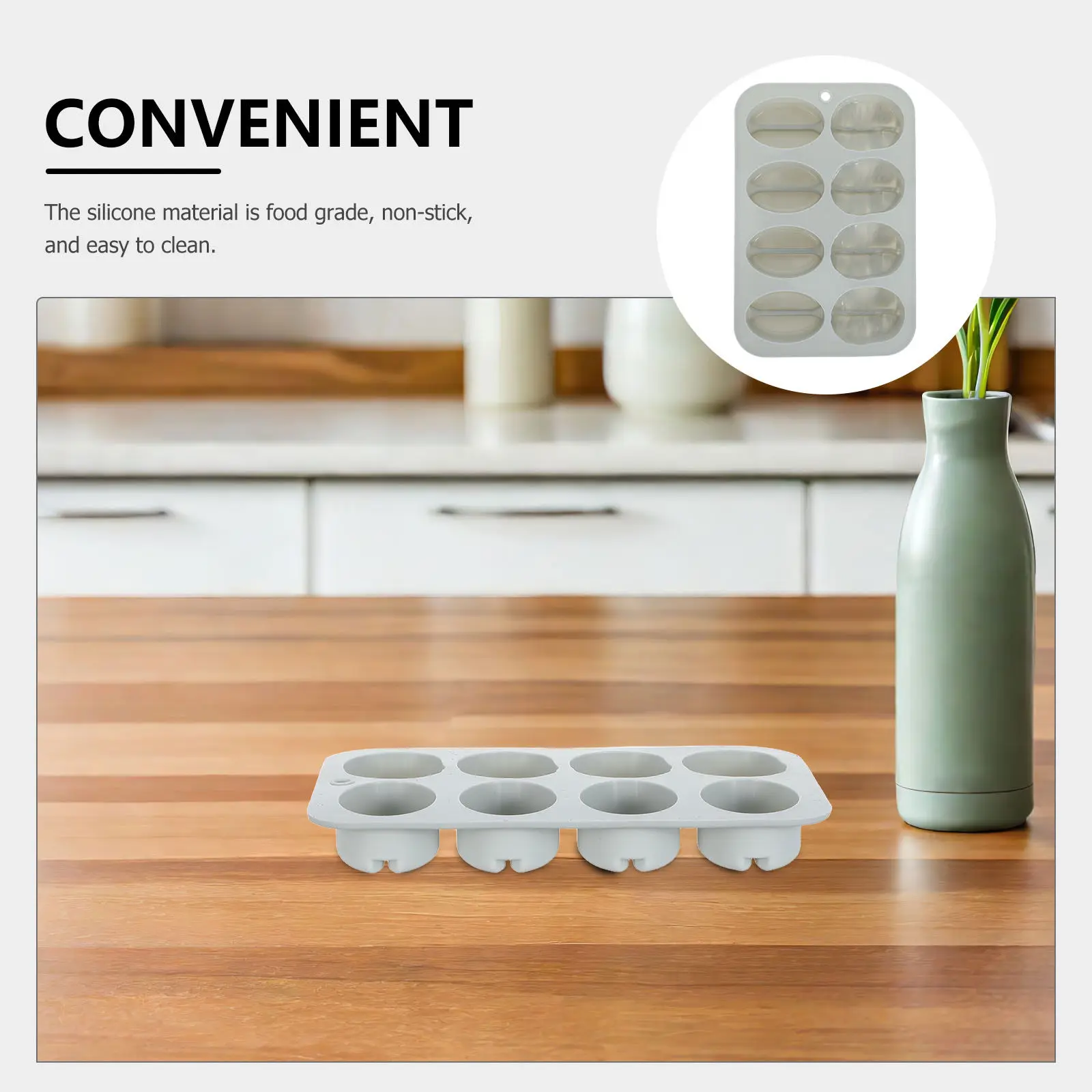 8 Cavity Coffee Bean Silicone Baking Mold Dual Shape Flexible Non Stick Food Grade Mini Chocolate Candy Ice Tray Silicone Mold