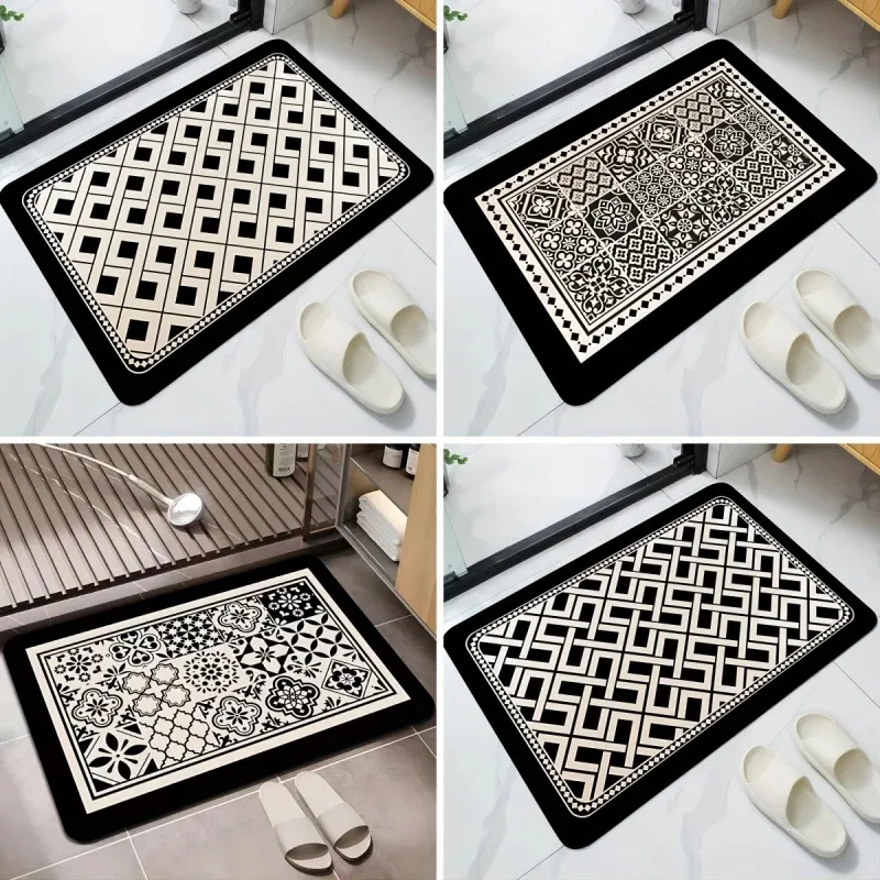 Black Border Geometric Pattern Door Front Mat Decoration Home Bathroom Floor Mat