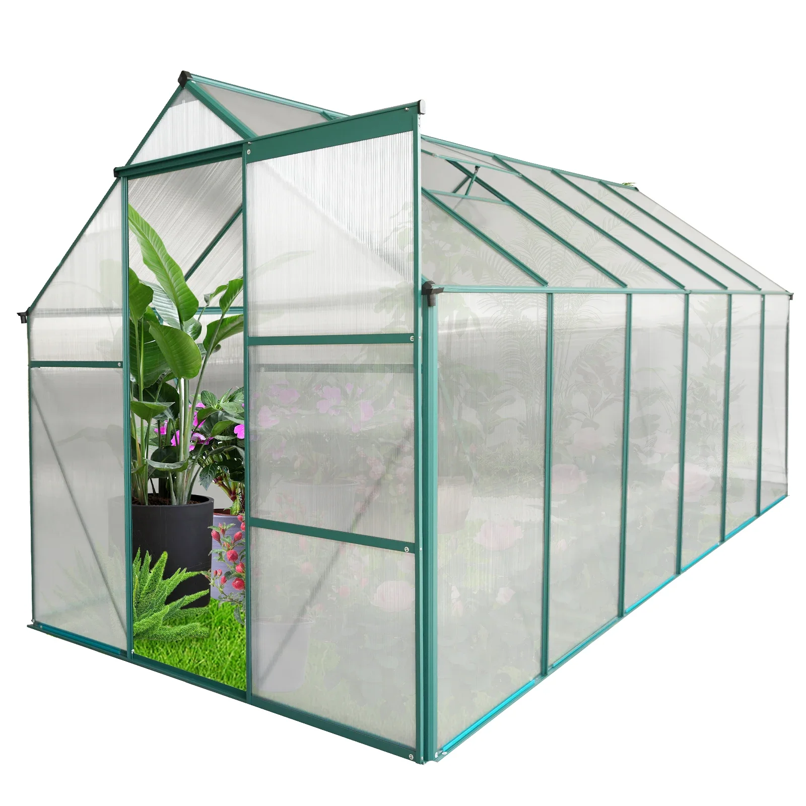 6x12 FT Polycarbonate Greenhouse Raised Base and Anchor Aluminum Heavy Duty Walk-in Greenhouses for Outdoor Backyard All Season