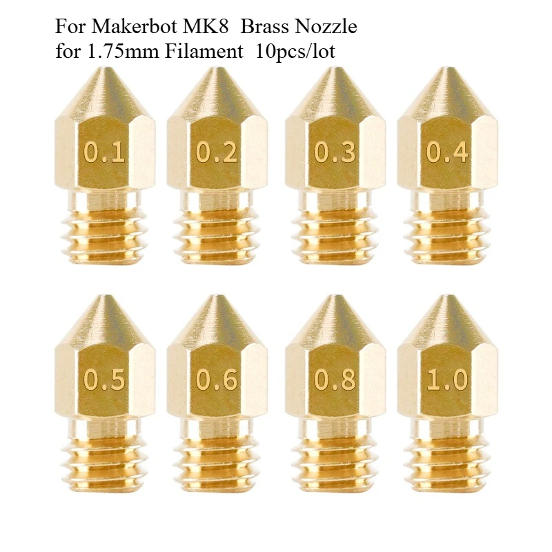 10pcs/lot For Makerbot MK8  Brass Nozzle for 1.75mm Filament 3D Printer Parts