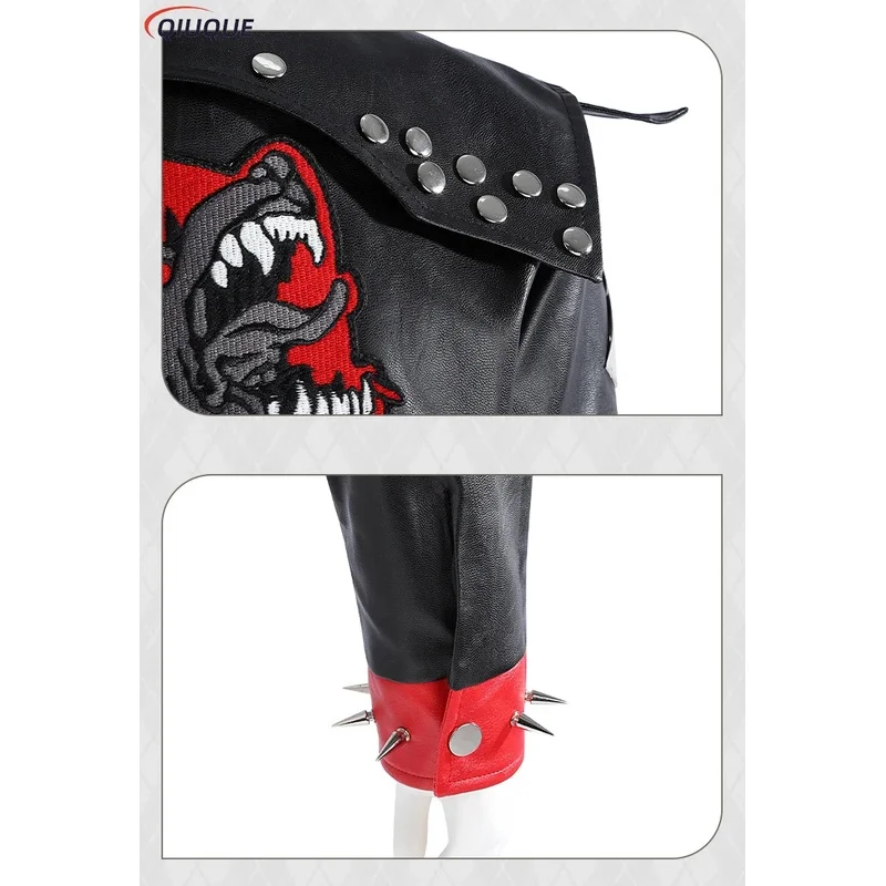 2025 11 Arcane 2 Vi 코스프레 의상 가발 게임 LOL 여성용 블랙 PU 가죽 코트 여성 재킷 변장 탑 할로윈 카니발 파티