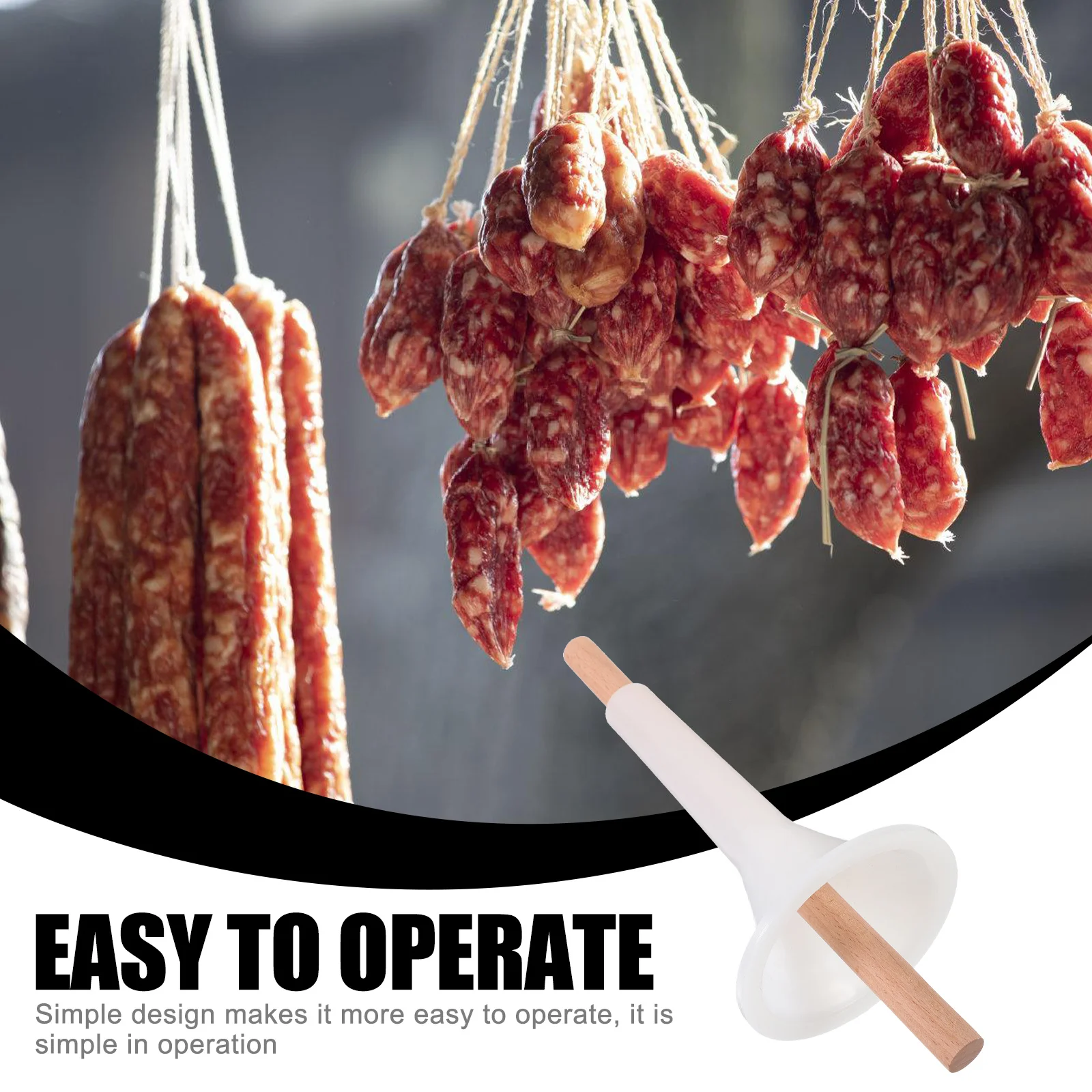 

1Set Plastic Sausage Stuffer Funnel with Wood Stick Portable Filling Tube for Home Kitchen Use Handheld Meat Filler Easy to