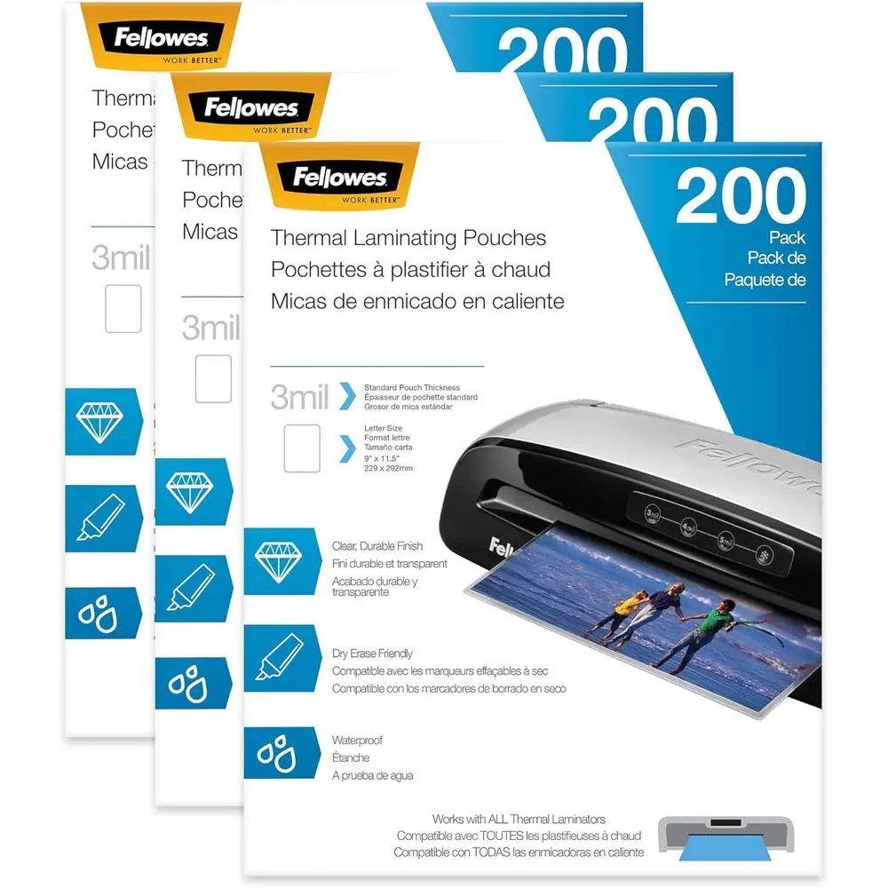 

Thermal Laminating Pouches, 9x11.5 Inches, 3 Mil, Glossy Clear, 600 Sheets in 3 Packs (200 Each), Universal Compatibility
