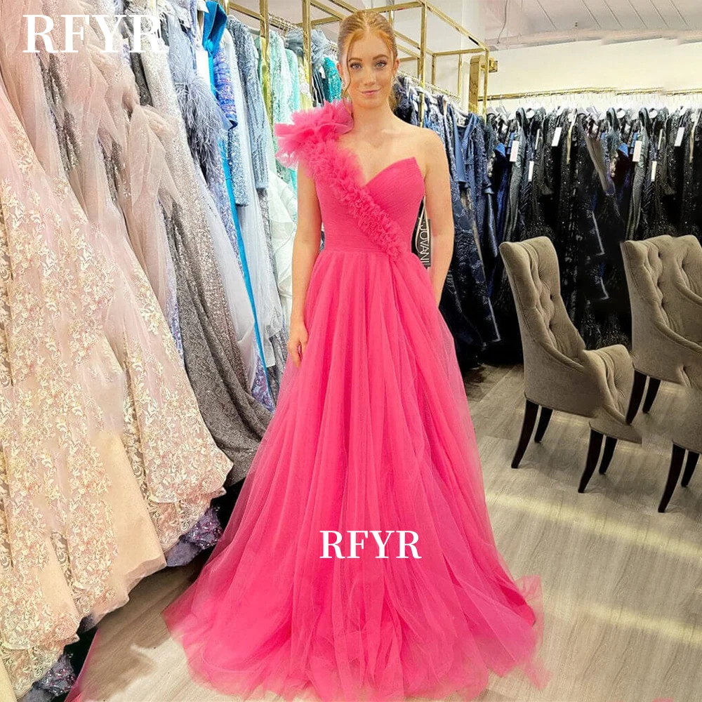 

RFYR One Shoulder Evening Dress Pleats Party Dress A Line Prom Dress Vestidos De Noche Formal Occasion Dress Women Customized
