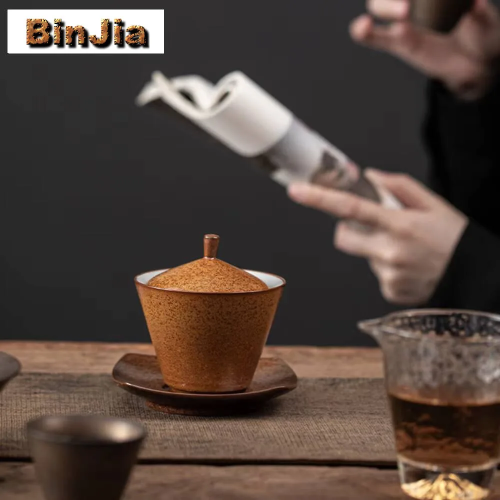180Ml Handmade Kiln Change Gaiwan Japanese Hidden Three Talent Tea Tureen Traditional Brewing Cover Bowl Teaware Collection