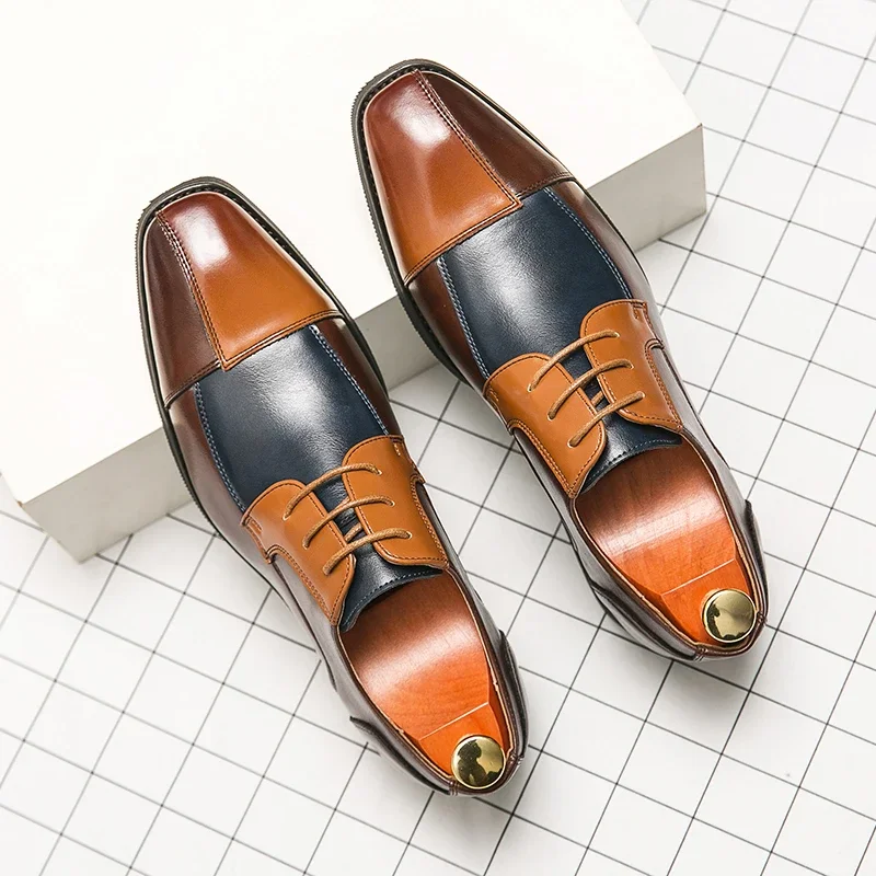 Men Business Dress Shoe Colorful Lace Up Fashion Man Casual Leather Oxfords Shoes Flat Leisure Wedding Party Shoe Men Big Size