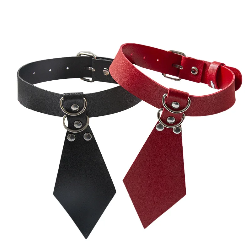 [Factory direct sales] European and American punk style leather tie collar official bow tie necklace neck chain collar chain col