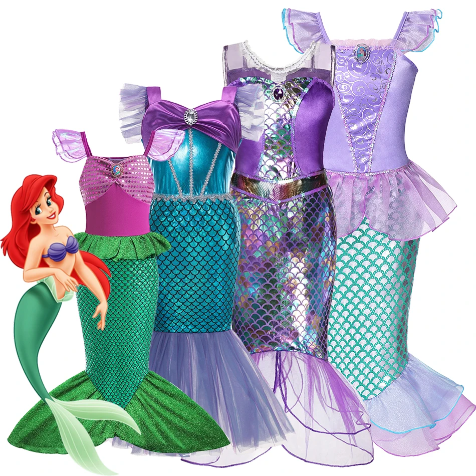 Disney Kids Dress For Girls Cosplay Little Mermaid Ariel Princess Costume Children Carnival Birthday Party Clothes Mermaid Dress