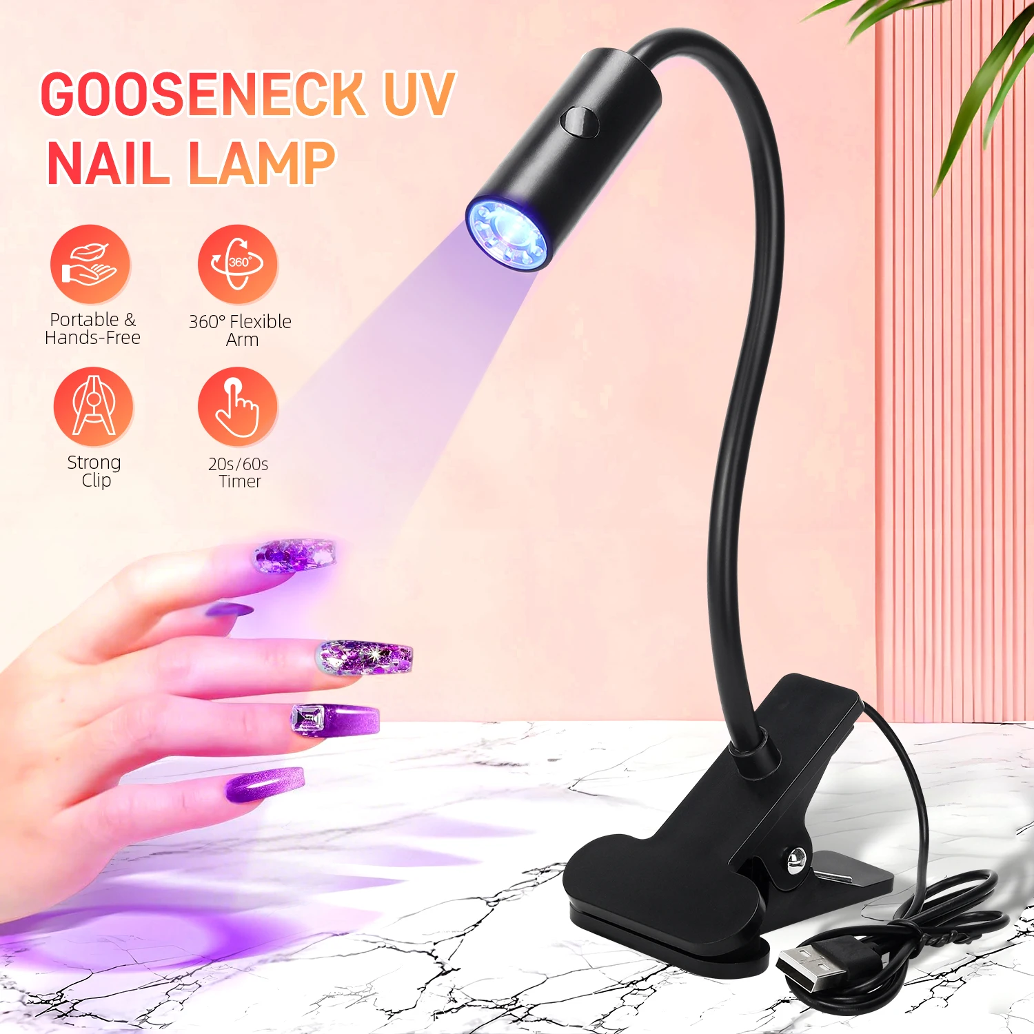 Lampade per unghie a LED Lampada a collo di cigno flessibile da 3 W Asciugatrice per manicure per unghie ad asciugatura rapida Lampada polimerizzante per smalto gel per unghie in gel