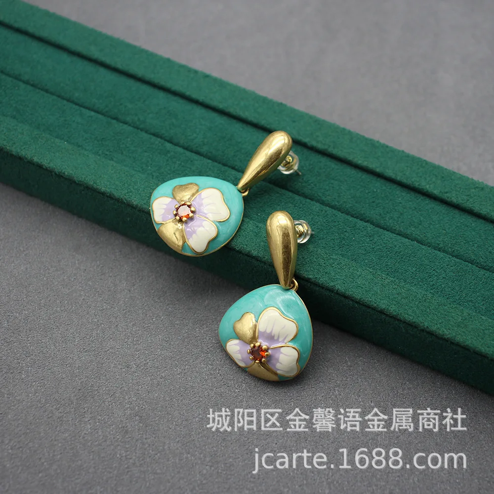 Retro Style Earrings Enamel Petals Earrings Old Medieval Jewelry Modern New Chinoiserie Dripping Oil Earrings