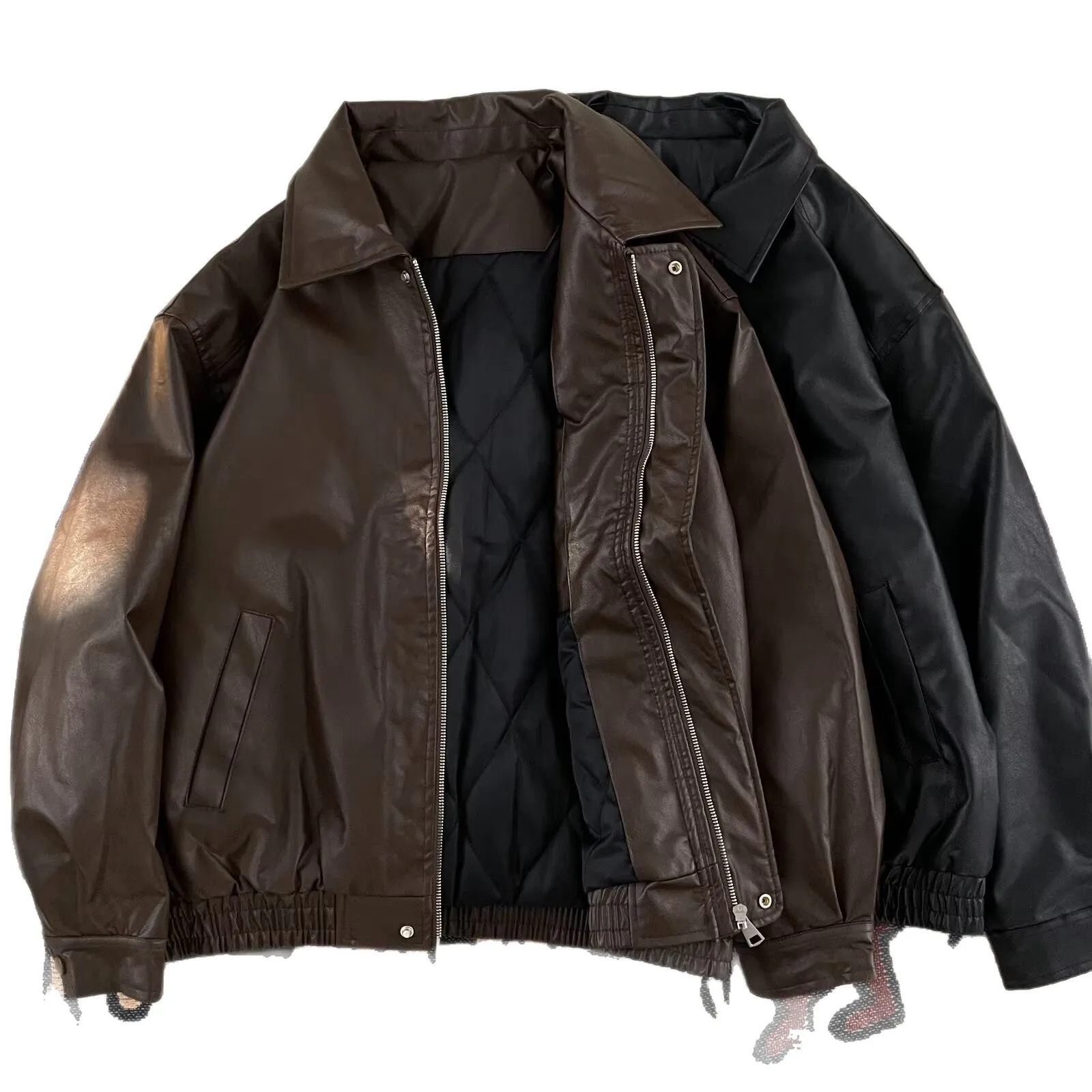 Veste en cuir PU marron pour homme, coupe ample, épaisse, style motard décontracté, automne-hiver, s