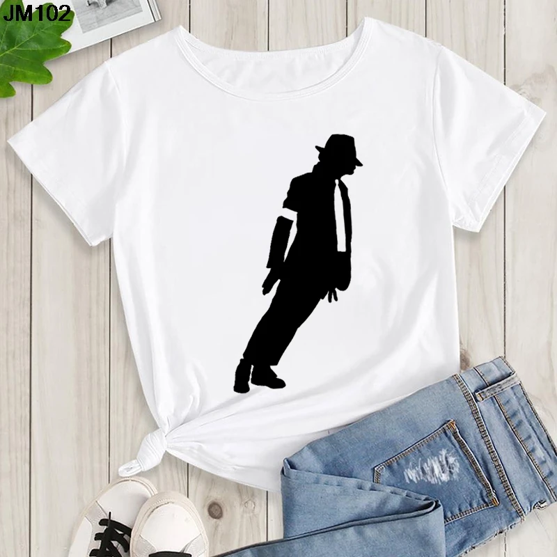 Women's Summer Shirt Pop King Michael Jackson Women's Printed Shirt Harajuku Casual White Top Women's Trendy Rock Shirt