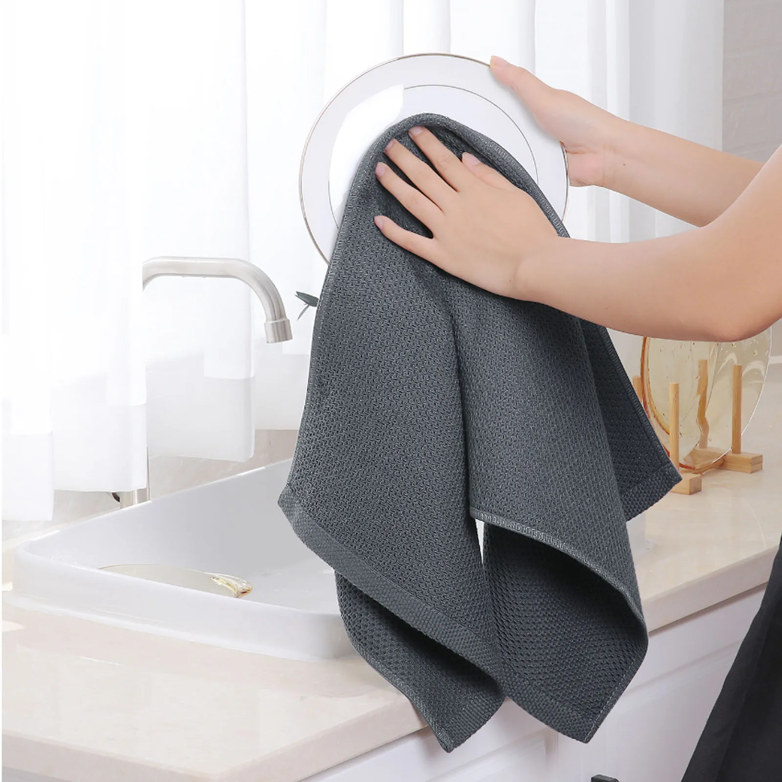 Cotton Towel Soft Absorbent Dishcloth Kitchen Dish Rags Honeycomb Breathable Face Wash Towel Household Cleaning Cloth Wash Cloth