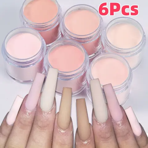 6Colors Nude/Pink Nail Art Acrylic Powder Net.7g*6Jars For French Nails Extension 3D Tips Carving Dipping Fast-Dry Polymer Dust