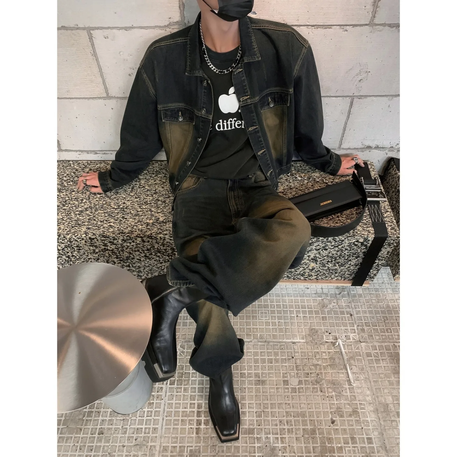 Traje vaquero para hombre y mujer, chaqueta desgastada retro, estilo coreano, jeans lavados, unisex, 2023