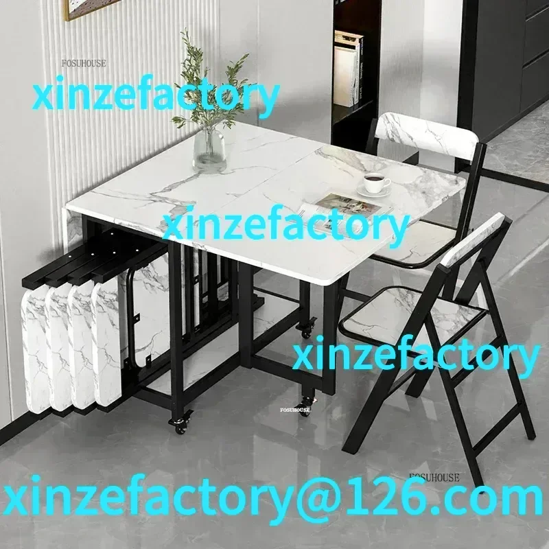 Customizable Folding Dining Table Movable  for 4-6 Person Modern Rectangle Wheels Home