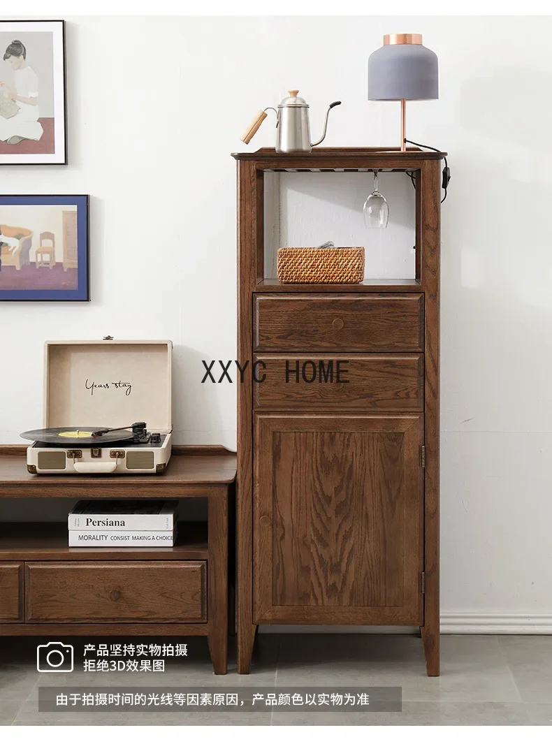 HJ TV Cabinet Unit Side Cabinet Simple Walnut Corner Cabinet Storage Rack Clothes Closet