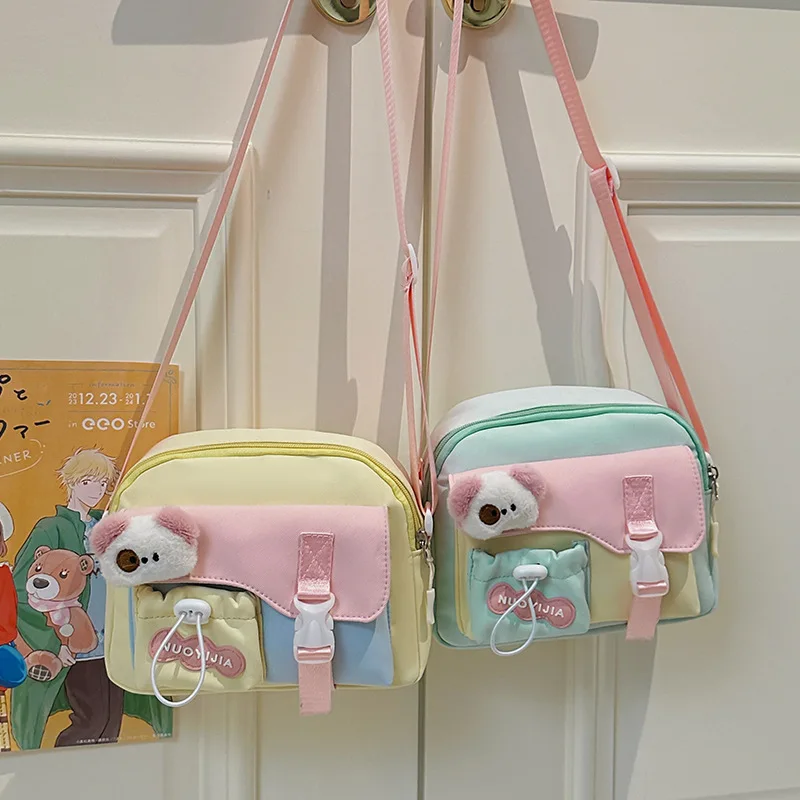 

Lightweight nylon women's crossbody bag, fresh color contrast horizontal square cute cartoon crossbody bag children's bag Kawaii