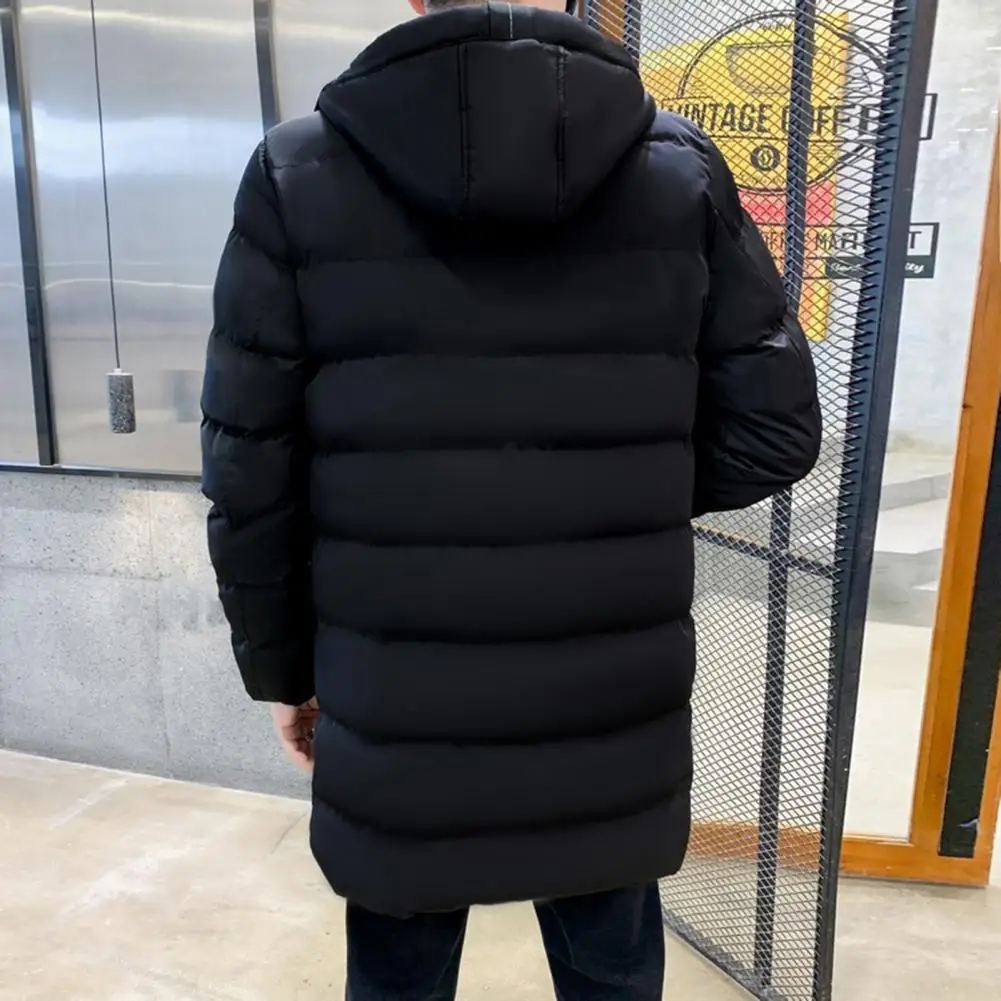 معطف شتوي بغطاء للرأس سميك بلون سادة مبطن سترة تحافظ على الدفء ميدي طول زمم معطف شتوي كبير الحجم للرجال للاستخدام اليومي