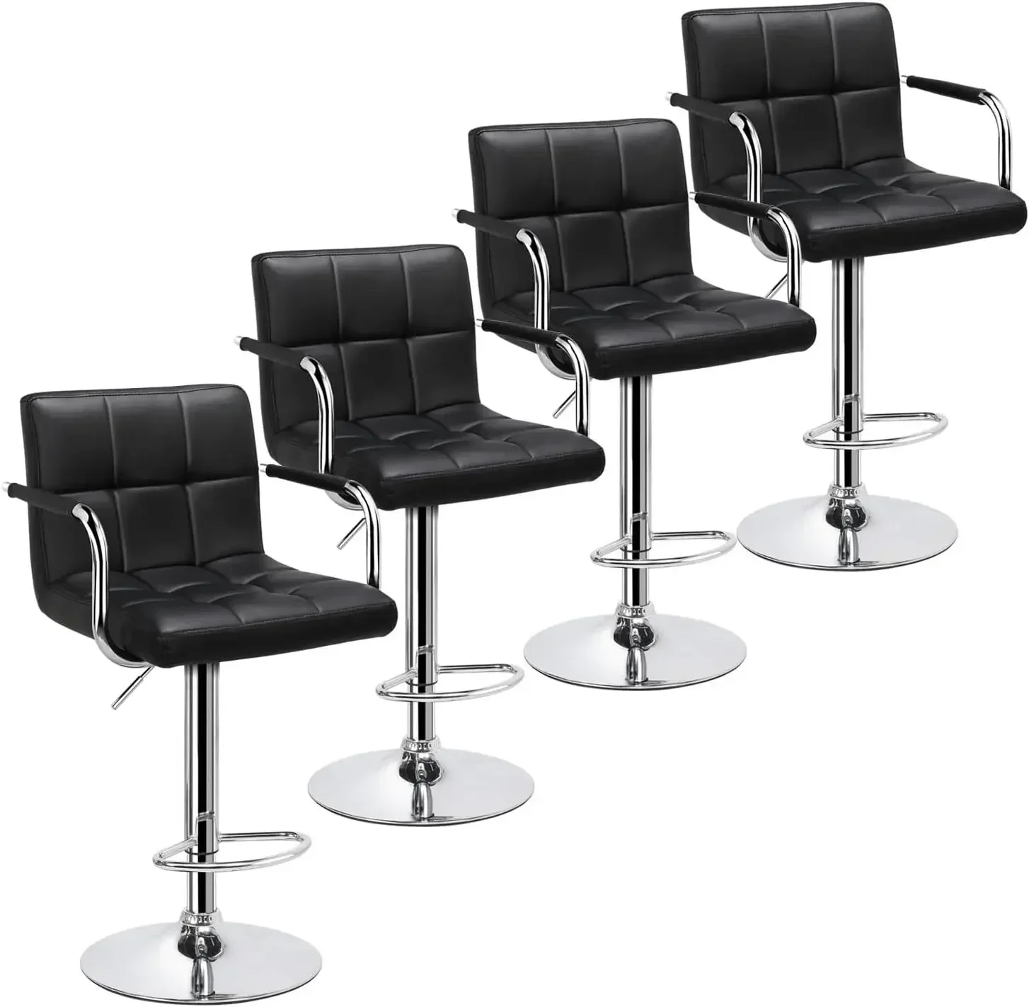 4 szt. Regulowane stołki barowe z PU skóry, stołki barowe do kuchni, stołki barowe o wysokości barowej/lożykowej, czarne